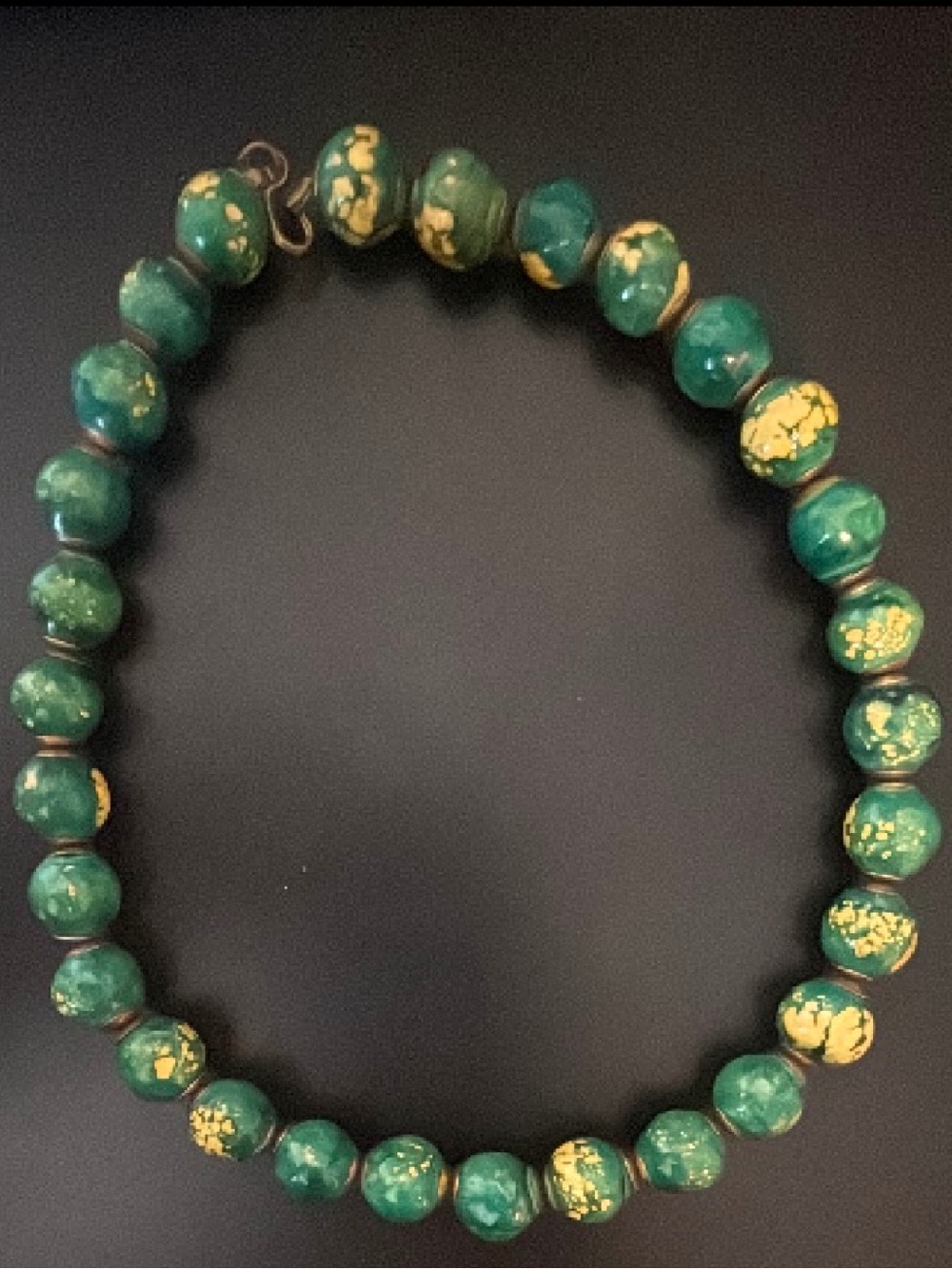 Green and Gold Beaded Necklace - Elegant Women's Jewelry